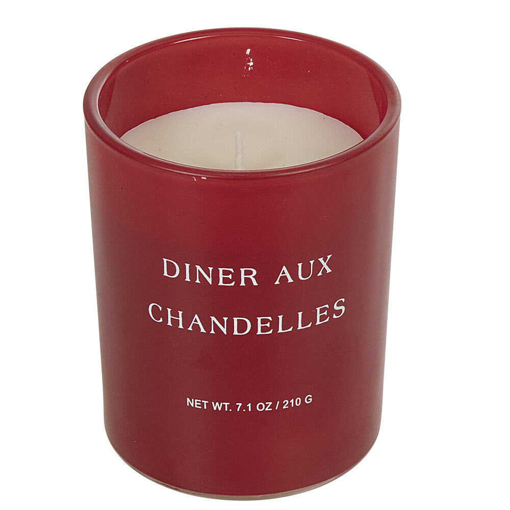 Bougie dans verre inscription Diner aux chandelles senteur fruit rouge