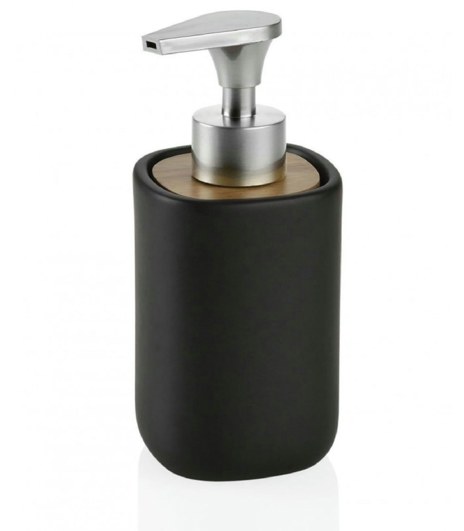 ACACIA - Distributeur de savon en céramique noire et acacia