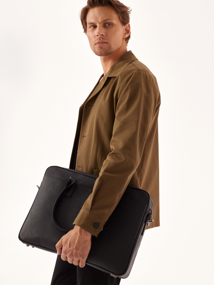 Black leather men's hand and shoulder briefcase