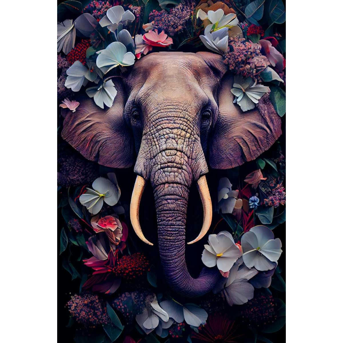 ANIMAUX - Tableau sur toile éléphant fleuri 45x65 cm