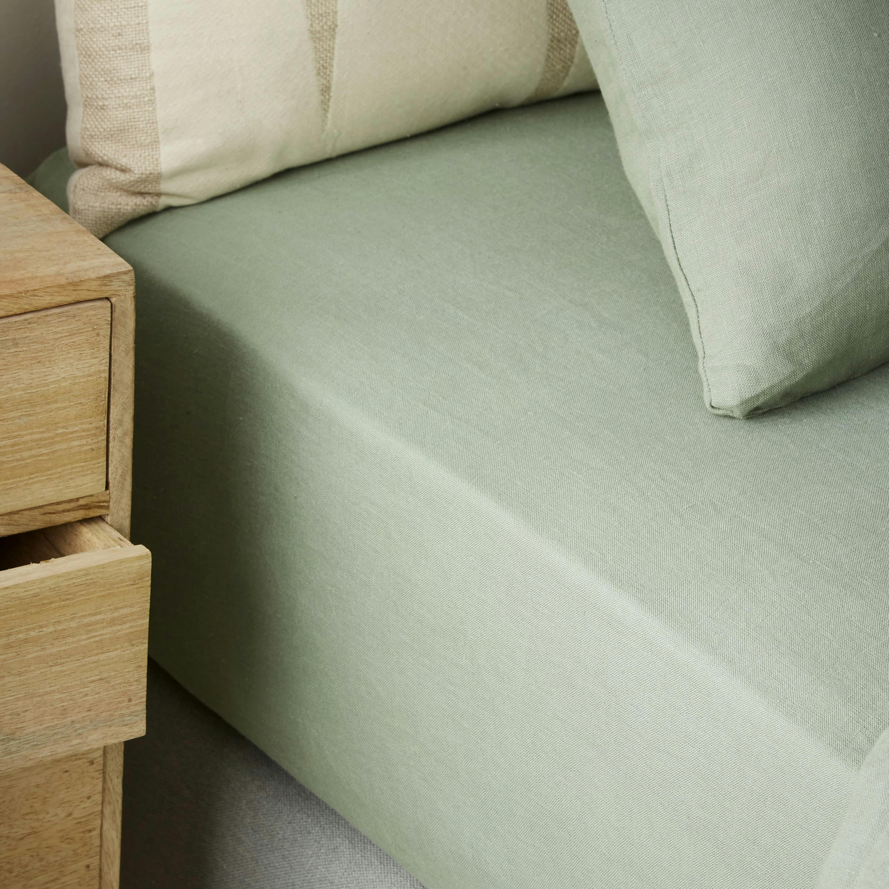 JADE - Drap housse en lin vert jade 140x200