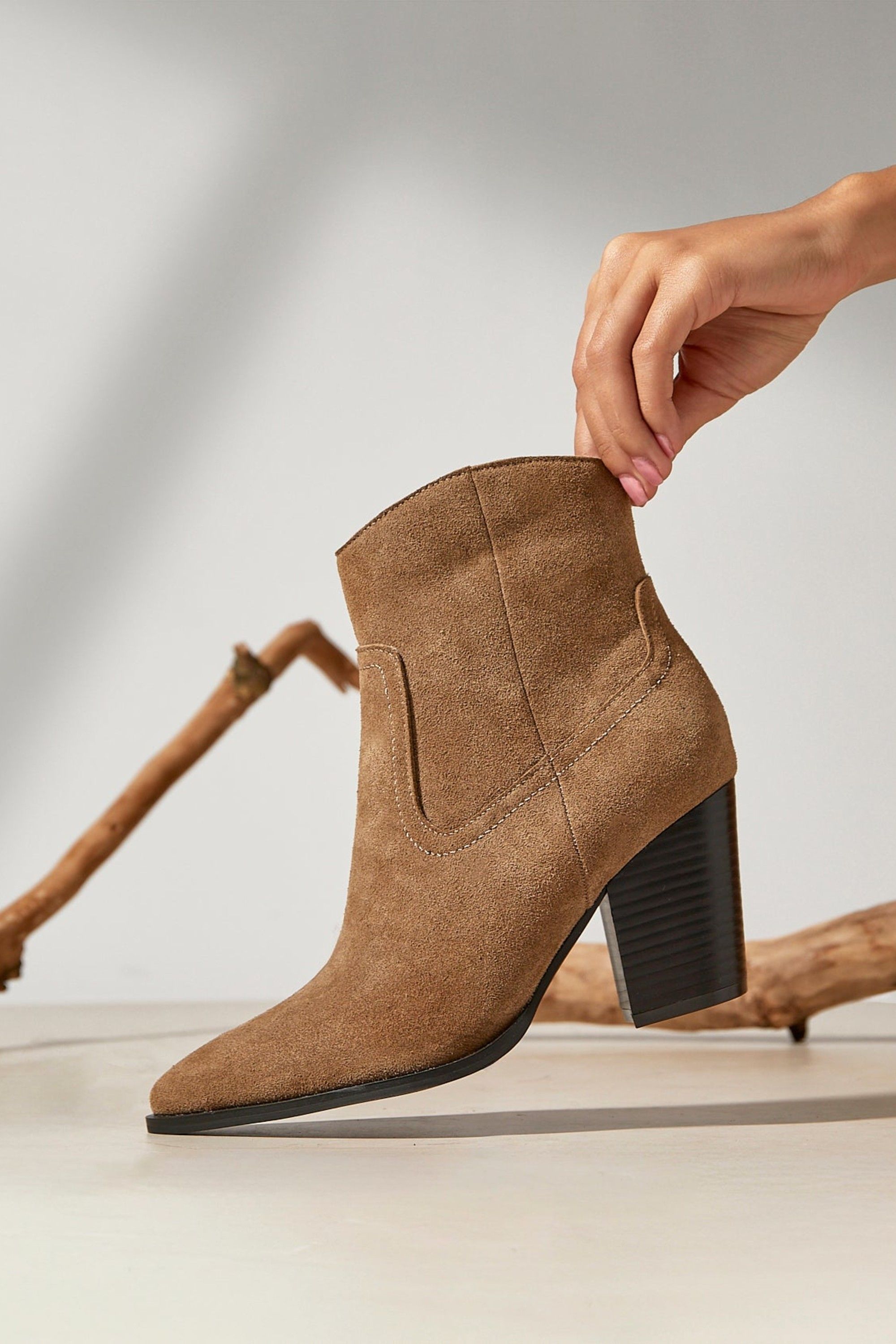 Linzi Canyon Sand Suede Leather Western Ankle Boots