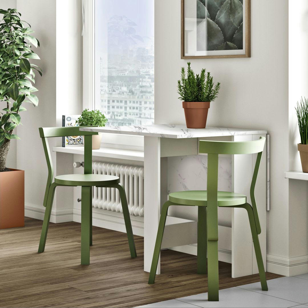 PAPILLON - Table effet bois blanc et marbre