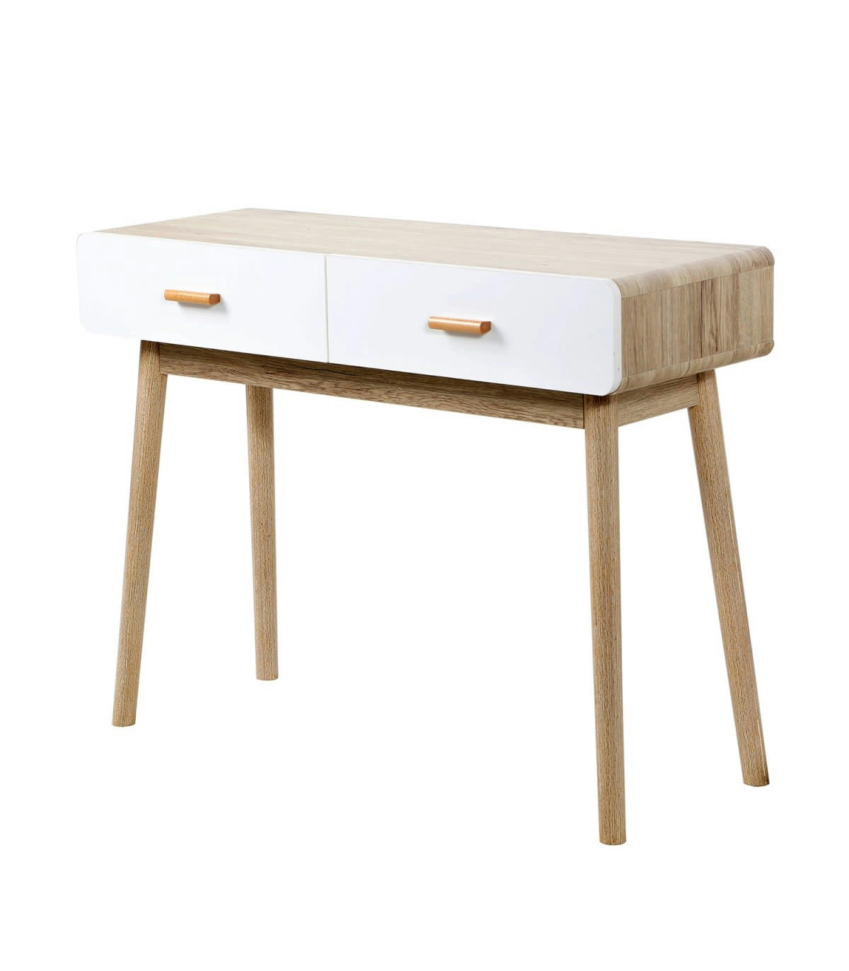 - Console 2 Tiroirs Scandinave Bois et blanc - L100 x H75cm