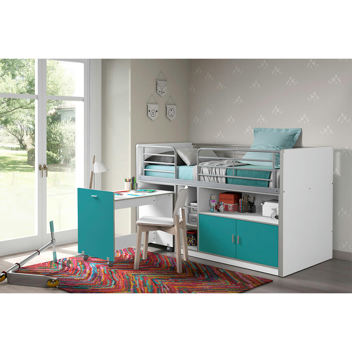 BONNY - Lit combiné 91 90x200 sommier inclus turquoise