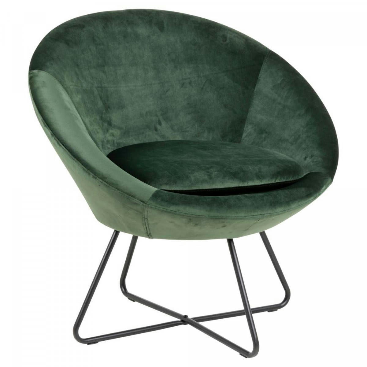CENTIX - Fauteuil rond en velours pieds métal noir vert