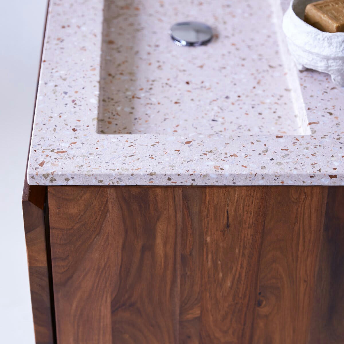 NOVA - Meuble Salle de Bain en palissandre massif et terrazzo premium Pink 80
