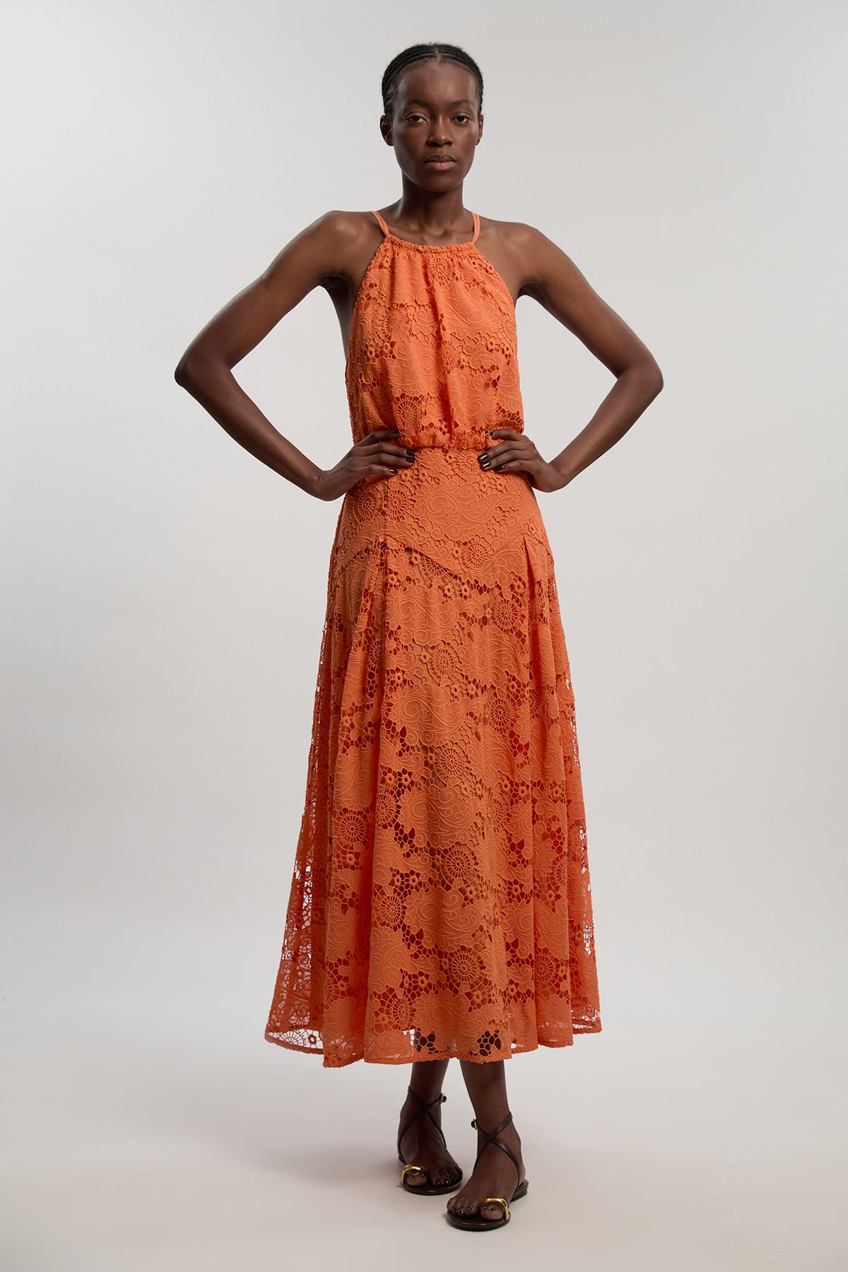 KarenMillen Petite Lace Halter Woven Midi Dress