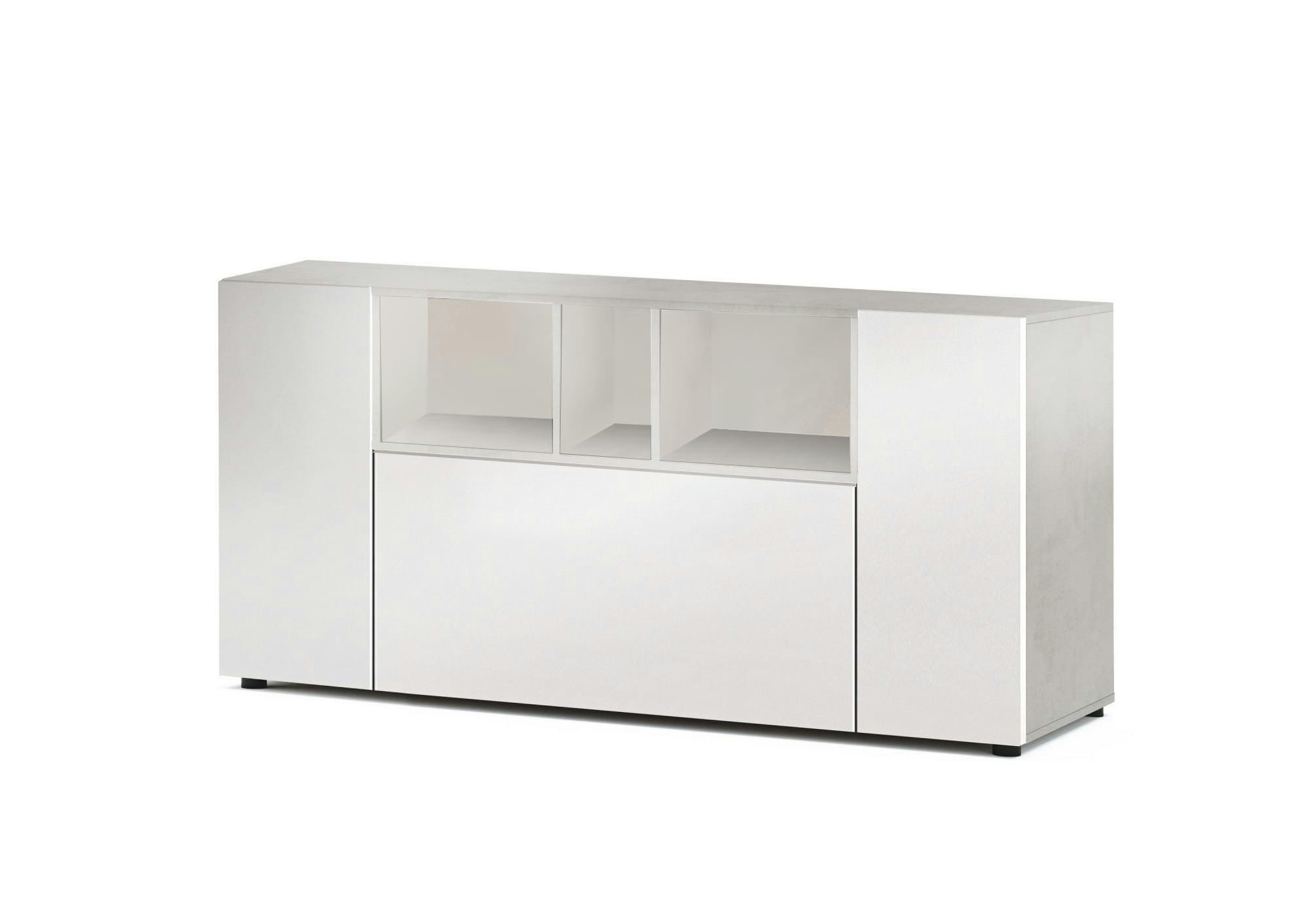 DLOP - Buffet 3 portes effet bois blanc et béton