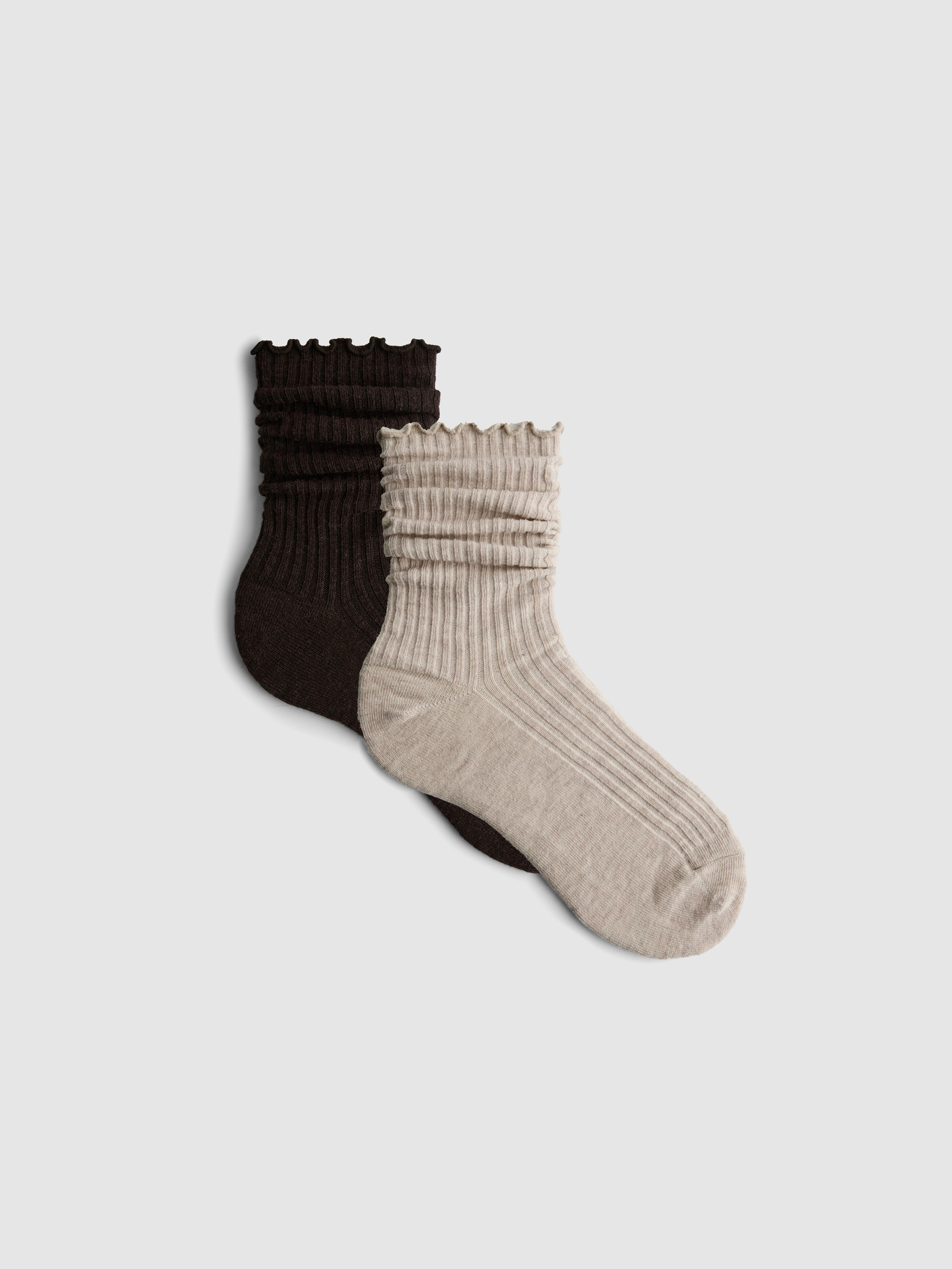 2pk Lettuce Trim Ribbed Crew Socks