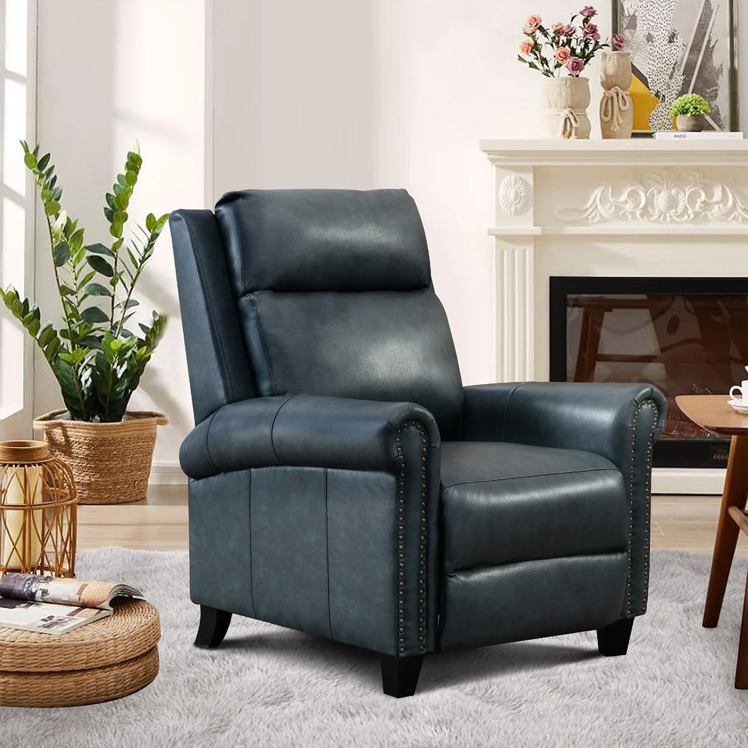 Genuine Leather Push Back Recliner Chair with Comfortable Arms and Back