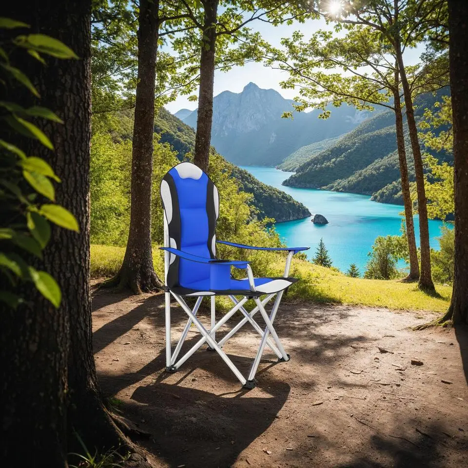 tectake - Kampeerstoel bekleed, Blauw