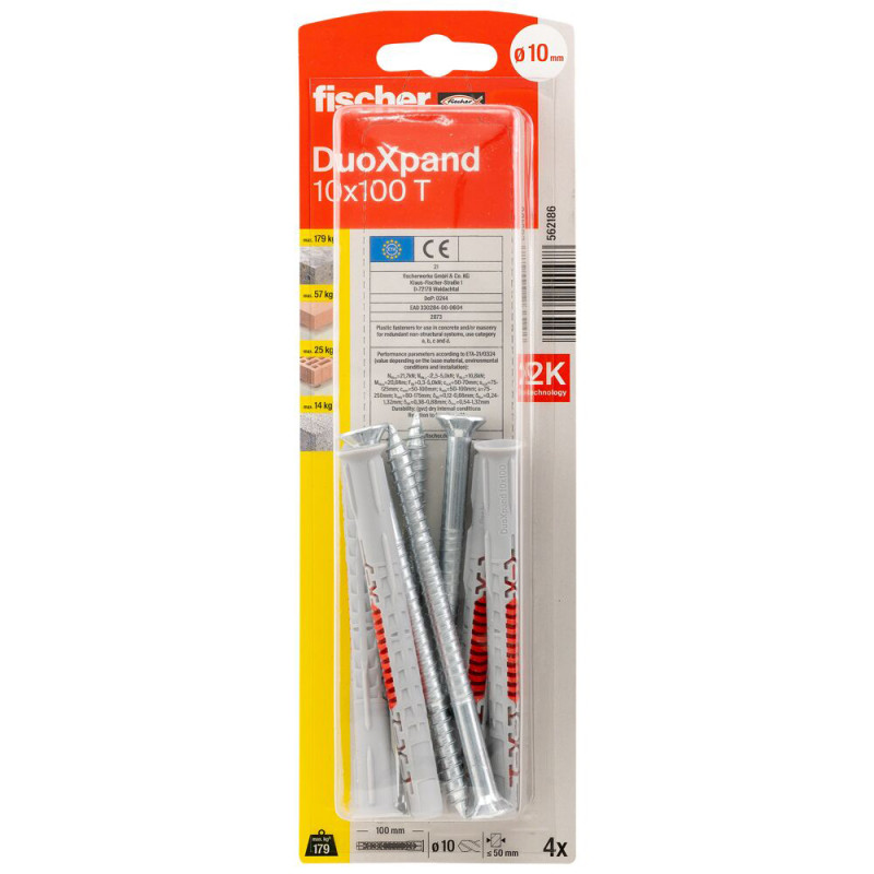 Cheville DuoXpand en nylon avec vis à tête fraisée Ø 10 x 100mm 4 pièces