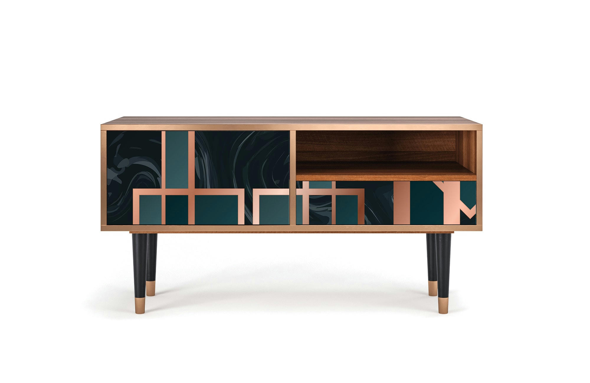 EMERALD METRO - Meuble TV  bleu-vert 1 tiroir et 1 porte L 115 cm