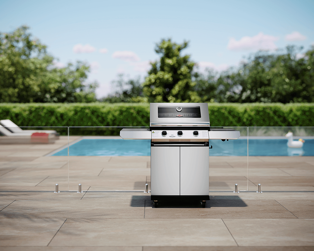 BeefEater 1200 Series 3 Burner BBQ & Trolley - Stainless Steel