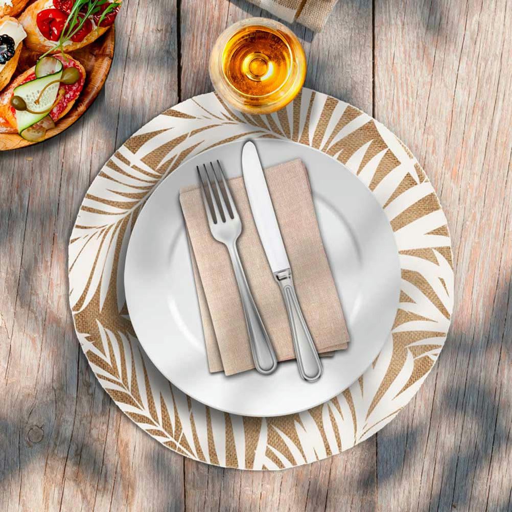 FEUILLES - Set de table rond en toile de jute D38