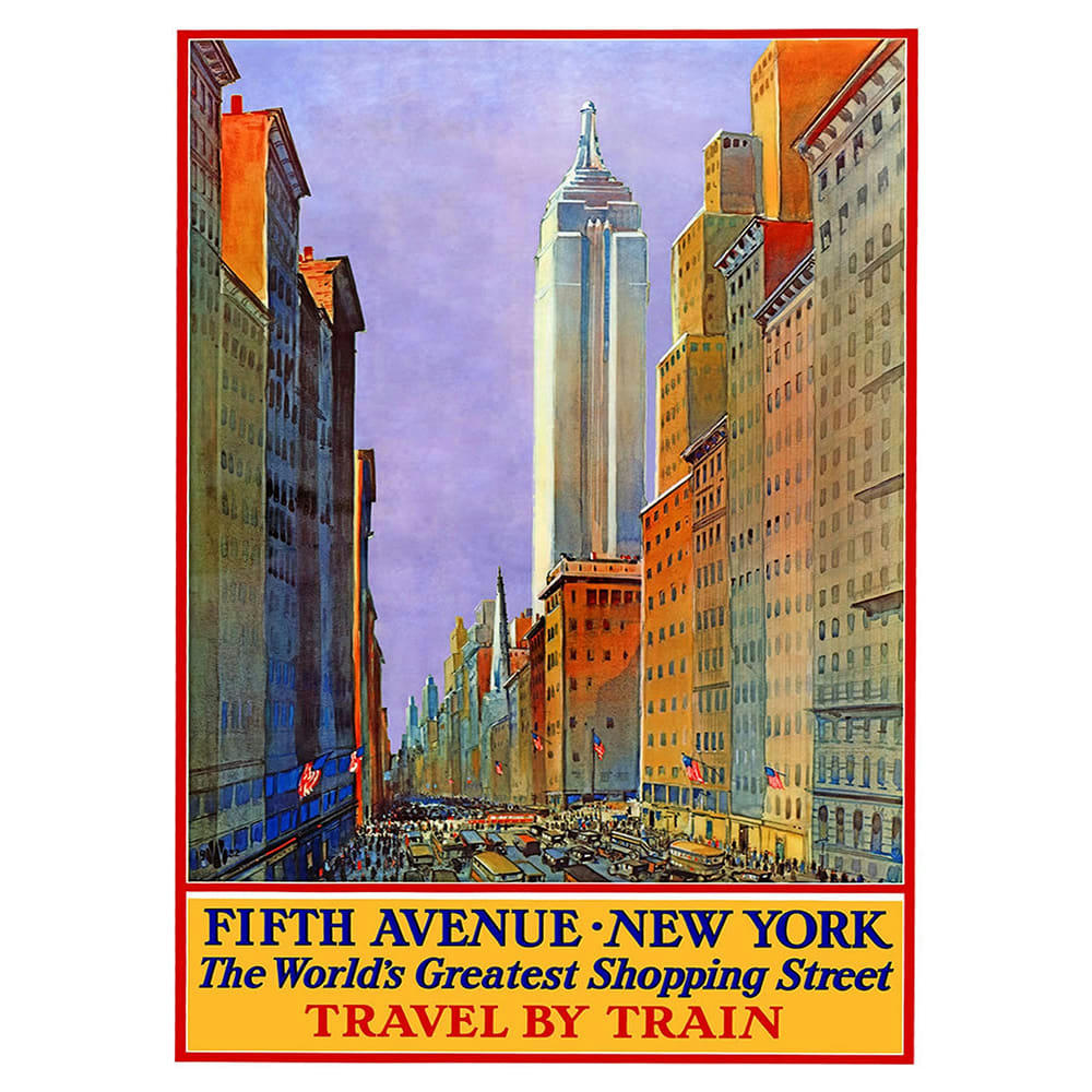 - Tableau affiche touristique vintage Fifth Avenue New York 50x70cm