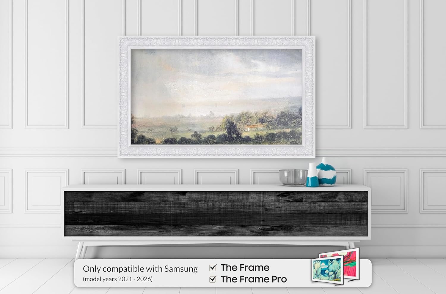 Tuscan Gloss White 75 Premiere Deco TV Frame - Compatible ONLY with Samsung The Frame TV and Pro TVs (Fits 2021-2026, LS03A, LS03B,LS03C,LS03D,LS03FA,LS03FW)