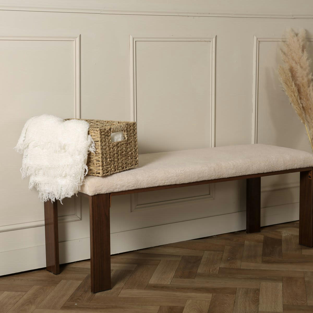 PAXIO - Banc 120cm en tissu bouclé beige