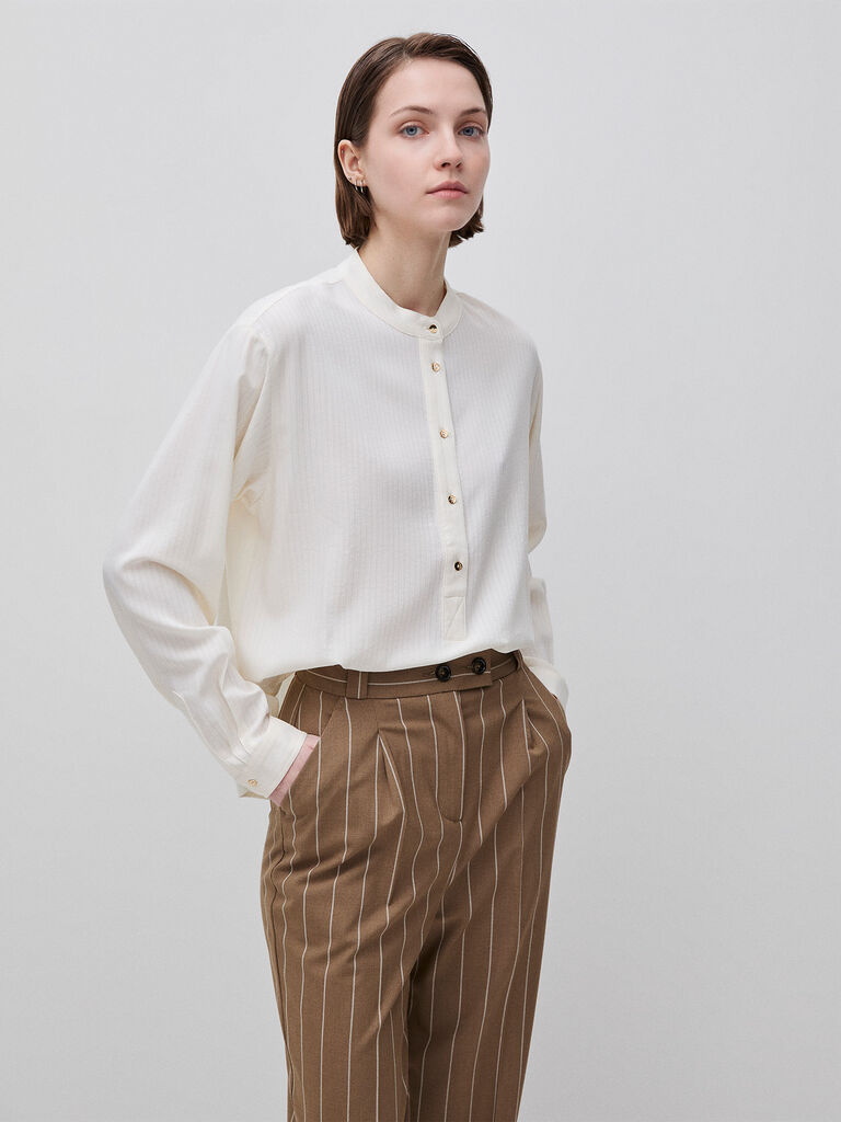 Striped blouse with mandarin collar