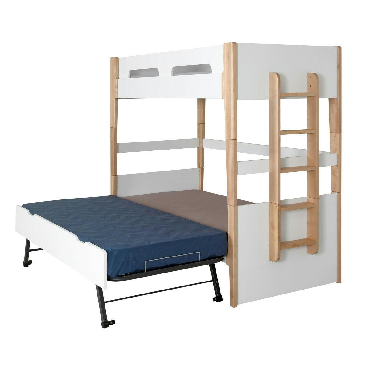 ROMY - Lit superposé modulable gigogne 90x190 cm bois massif blanc et bois