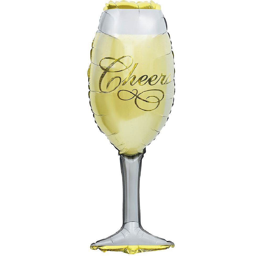 Ballon alu forme fl&ucirc;te Cheers gris et doré H90cm