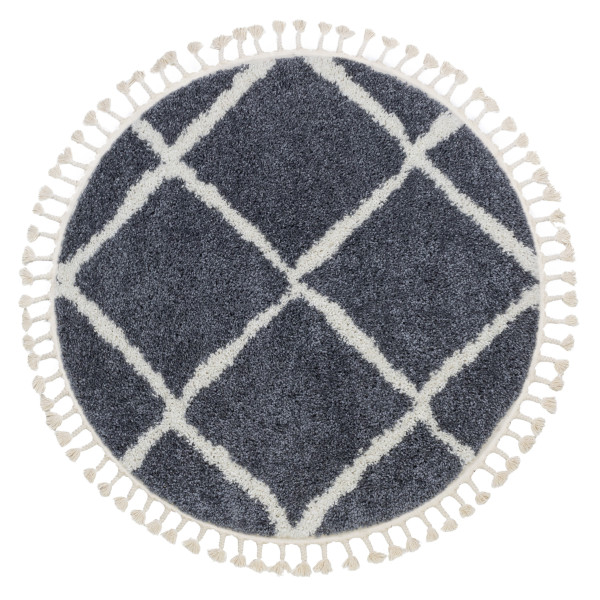 Dywan BERBER CROSS B5950 szary / biały Frędzle berberyjski koło 120 cm