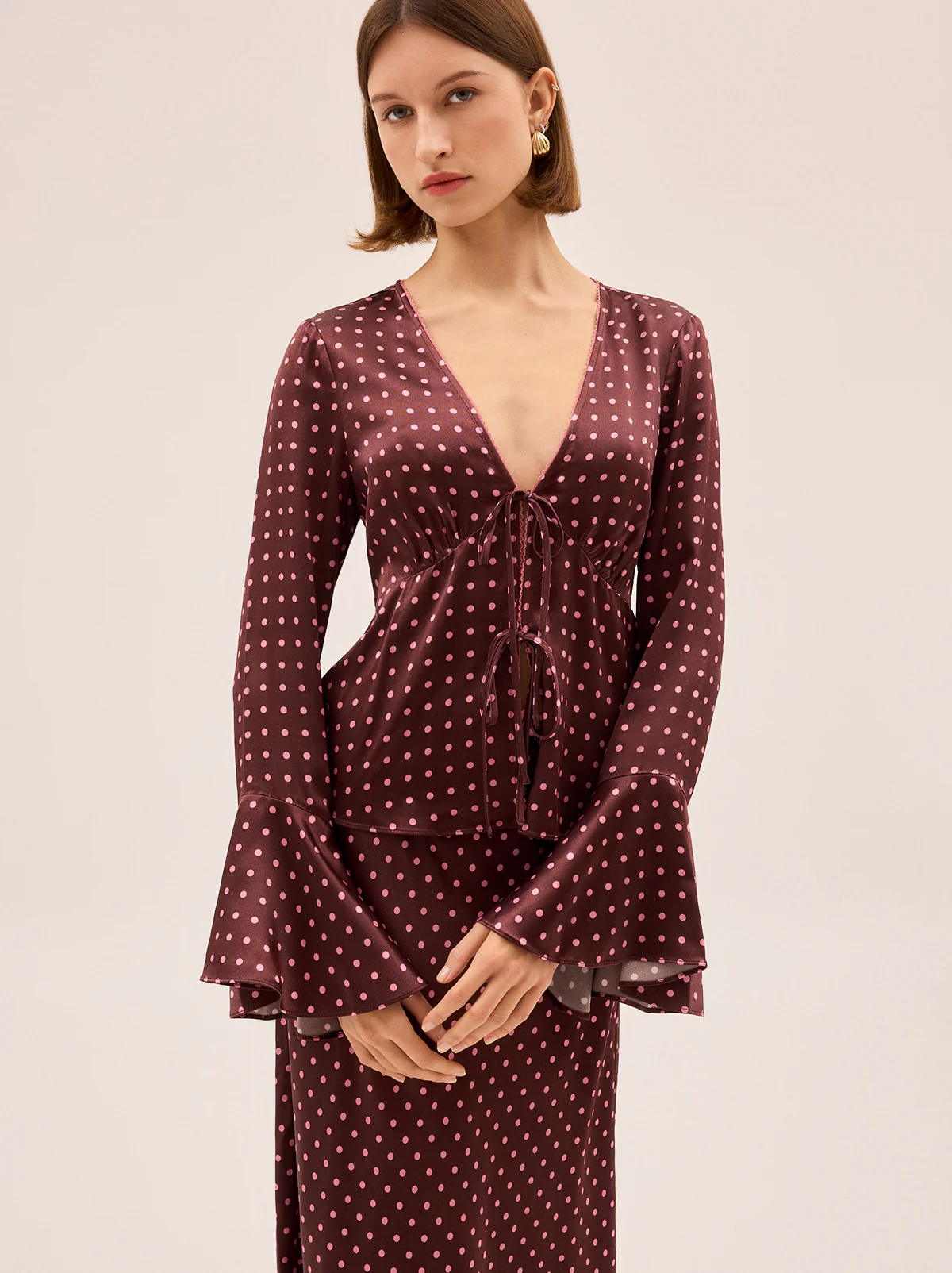Ursula Brown Pin Dot Print Top