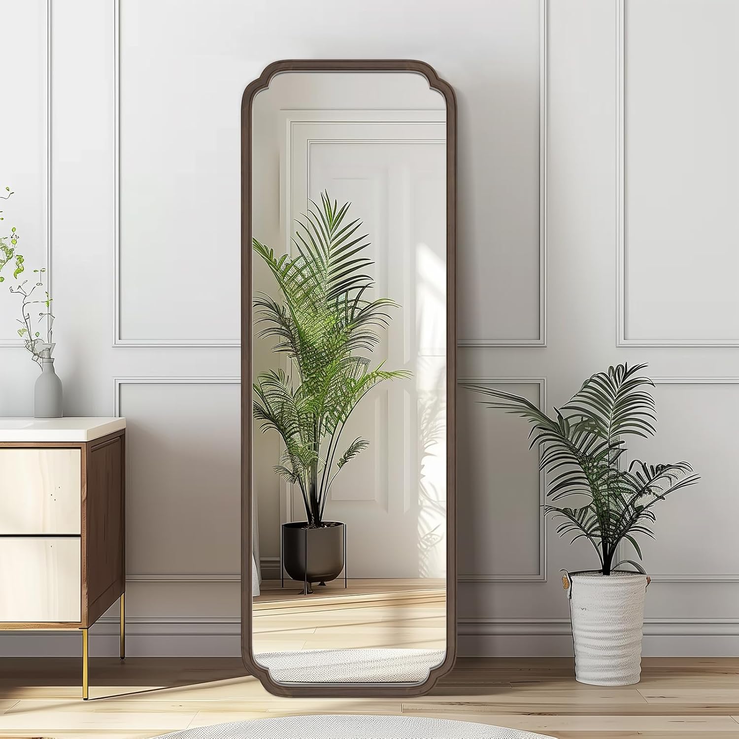 WallBeyond Full Length Mirror Wall Mounted 71x24, Rustic Wooden Frame Floor Mirror, Large Full Body Mirror for Bedroom, Leaning or Hanging Against Wall (Walnut Solid Wood)