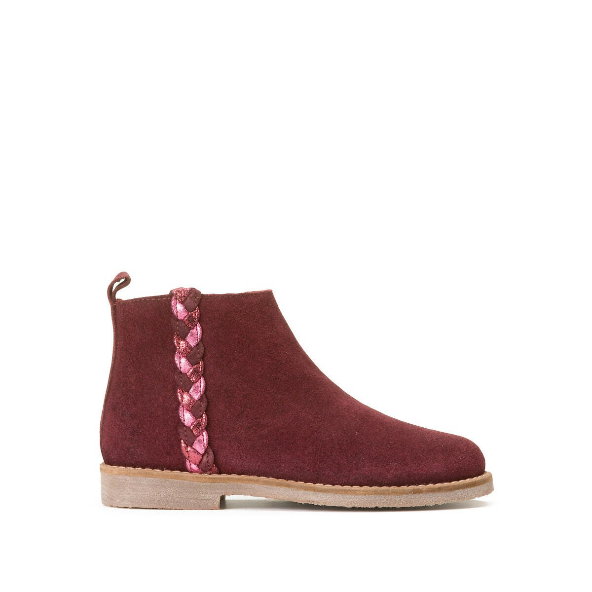 Bottines cuir zippées, détail tressé