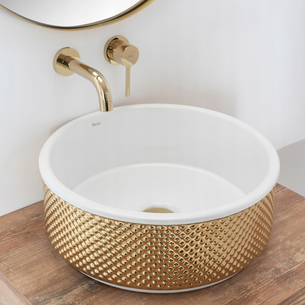 Umywalka Nablatowa Ceramiczna Helen Złota Biała