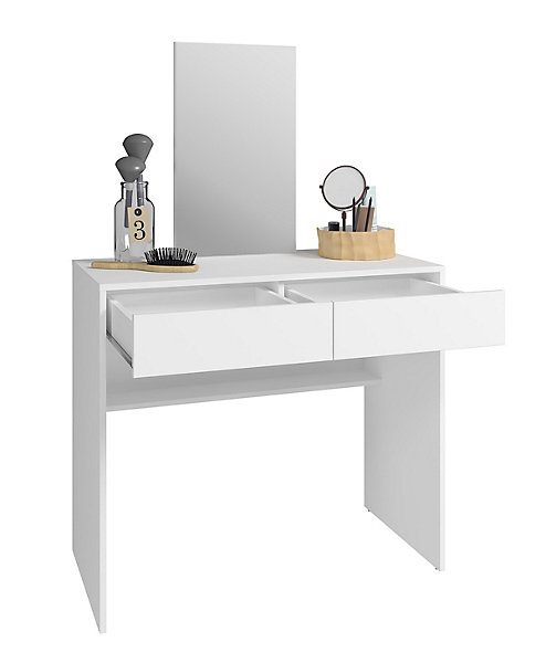 Coiffeuse, table de maquillage avec 2 tiroirs   miroir coloris blanc - longueur 90 x profondeur 45 x hauteur 140 cm