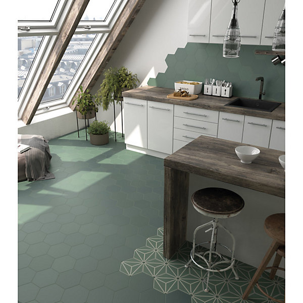 Carrelage sol / mur hexagonal uni vert 17,5x20 cm COIMBRA PICKLE GREEN 30638