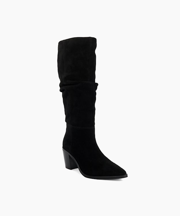 Troubles Black - Suede Knee High Western Boots