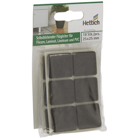 Filzgleiter, quadratisch, Selbstklebend, braun, 25 x 4,5 x 25 mm