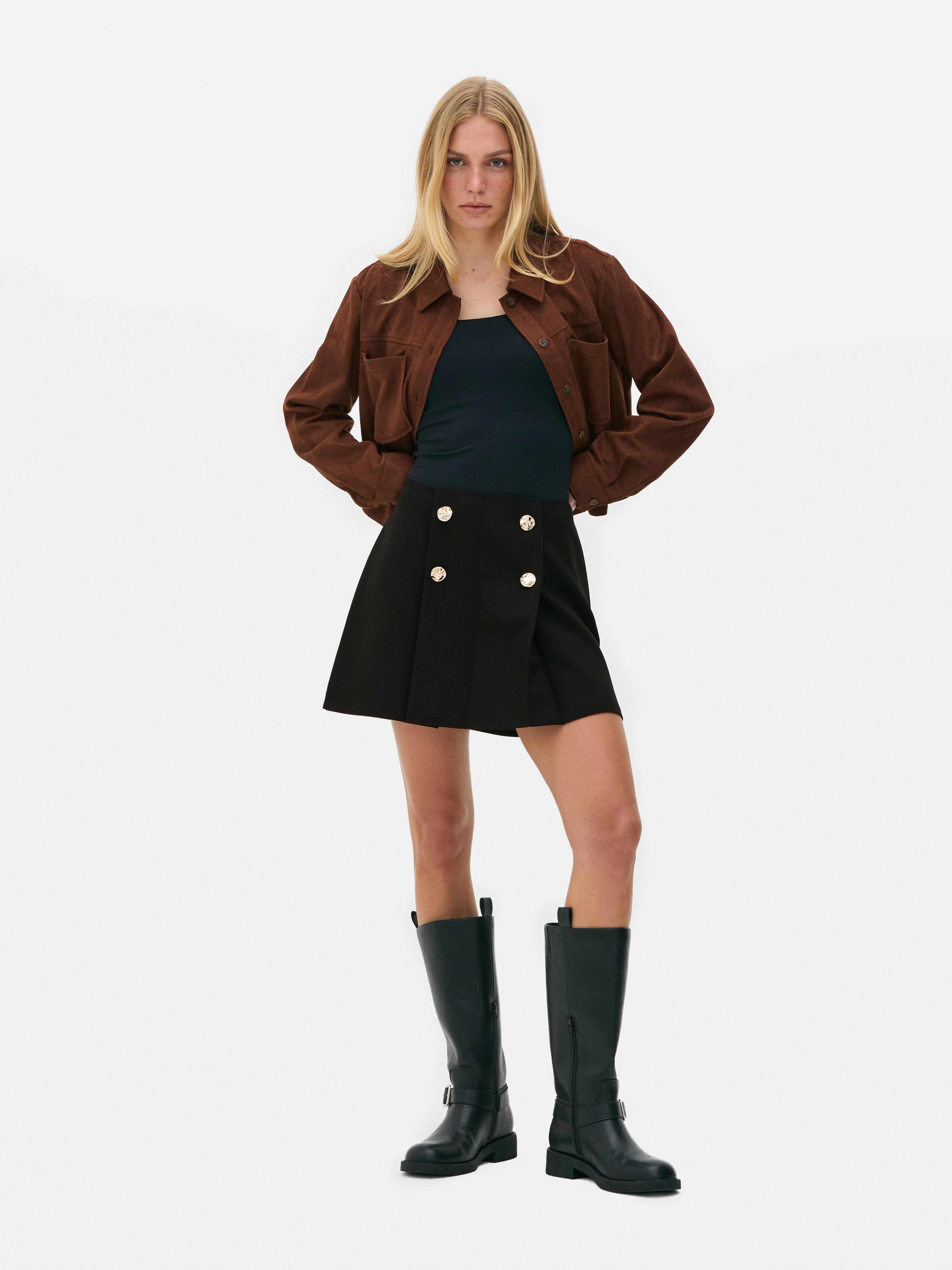 Tailored Button Mini Skirt