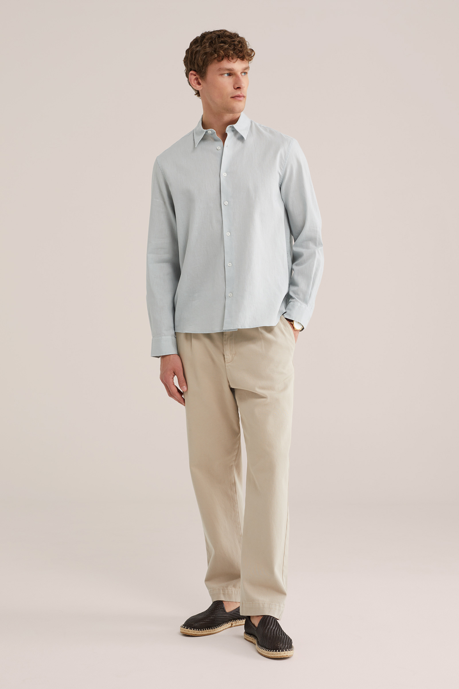 Heren regular fit overhemd van linnenmix