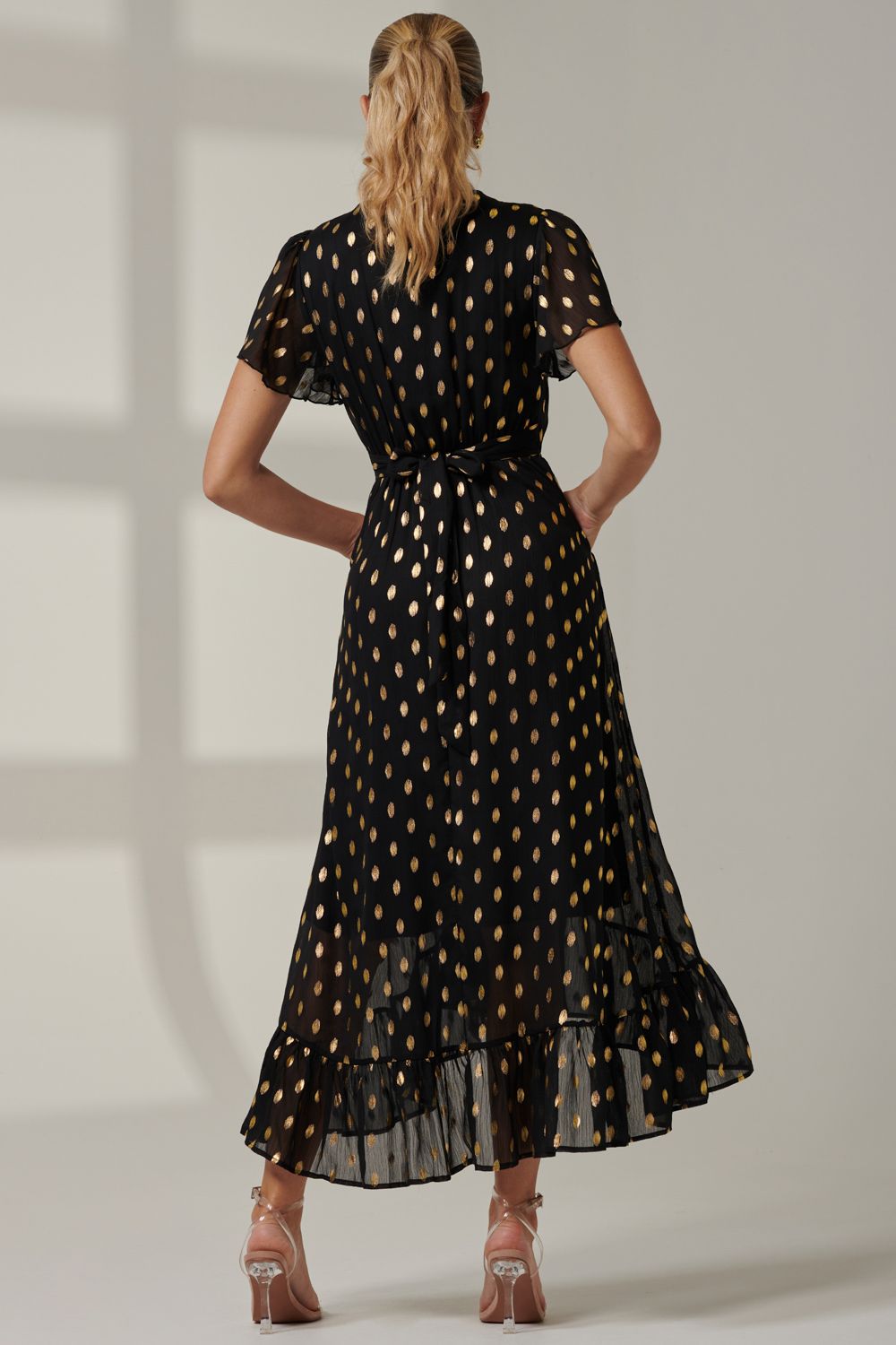Jolie Moi Metallic Effect Angel Sleeve Maxi Dress