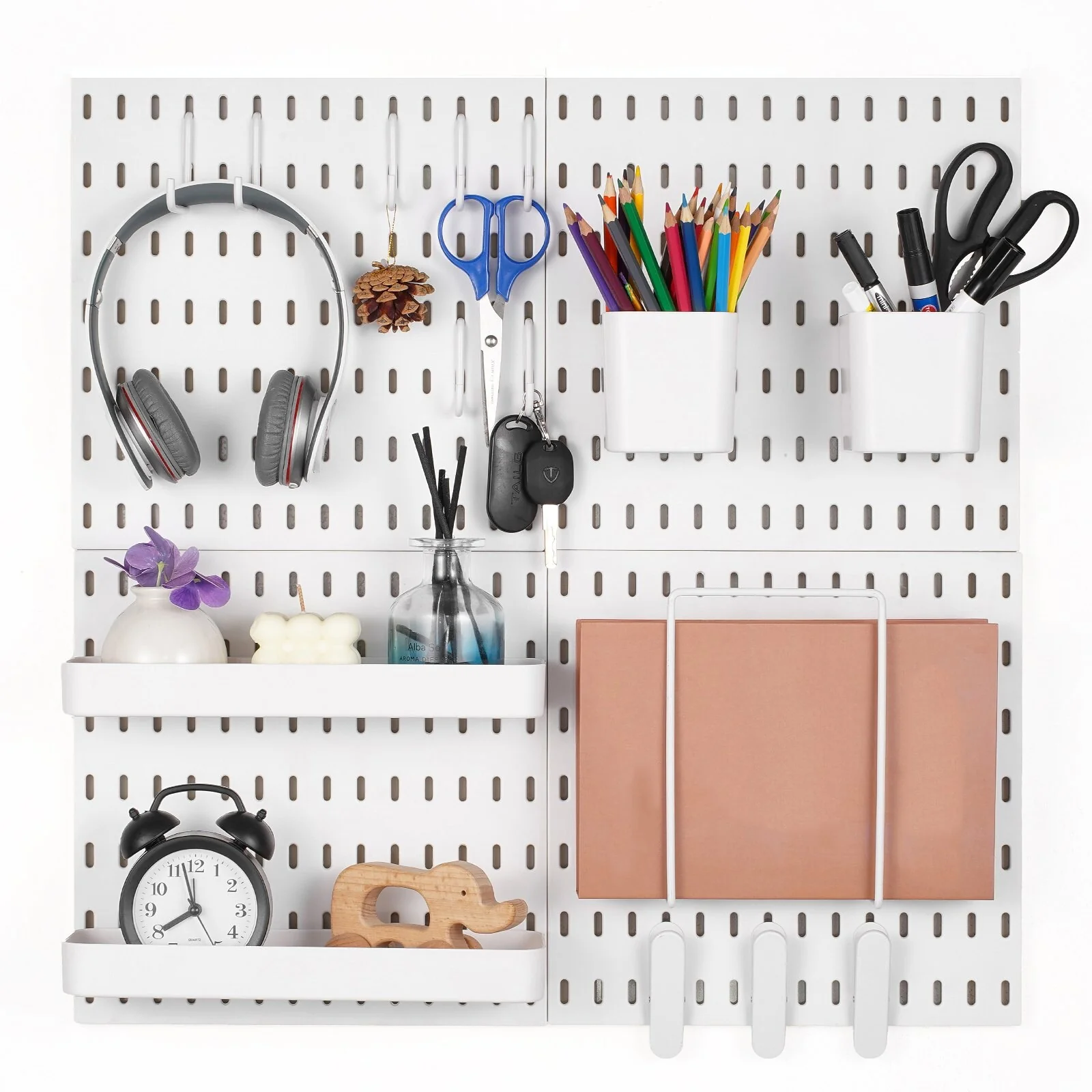 ABS HIPS Pegboard 4 Panels Wall Organizer with Hooks - 11 x 11 x 0.47 (L x W x H)