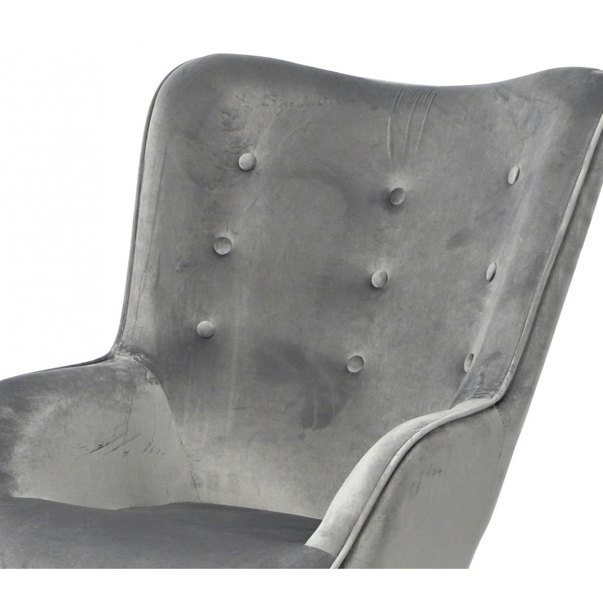- Fauteuil velours gris et pieds bois - 72x65x99cm
