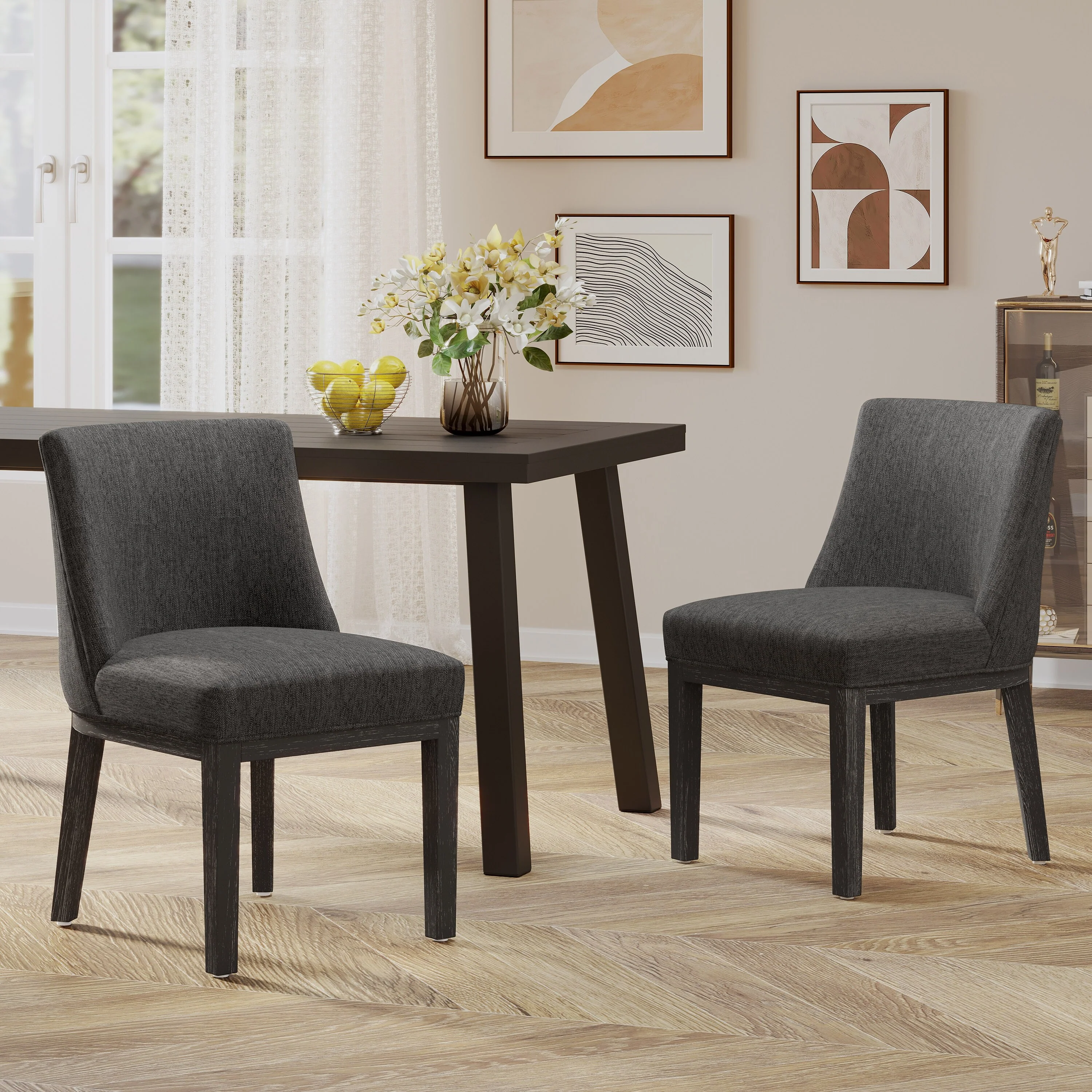 Modern Set of 2 Dining Chairs with Fabric Cushioned Seat Backrest, Solid Wood Frame for Dining Room Living Room and Bedroom