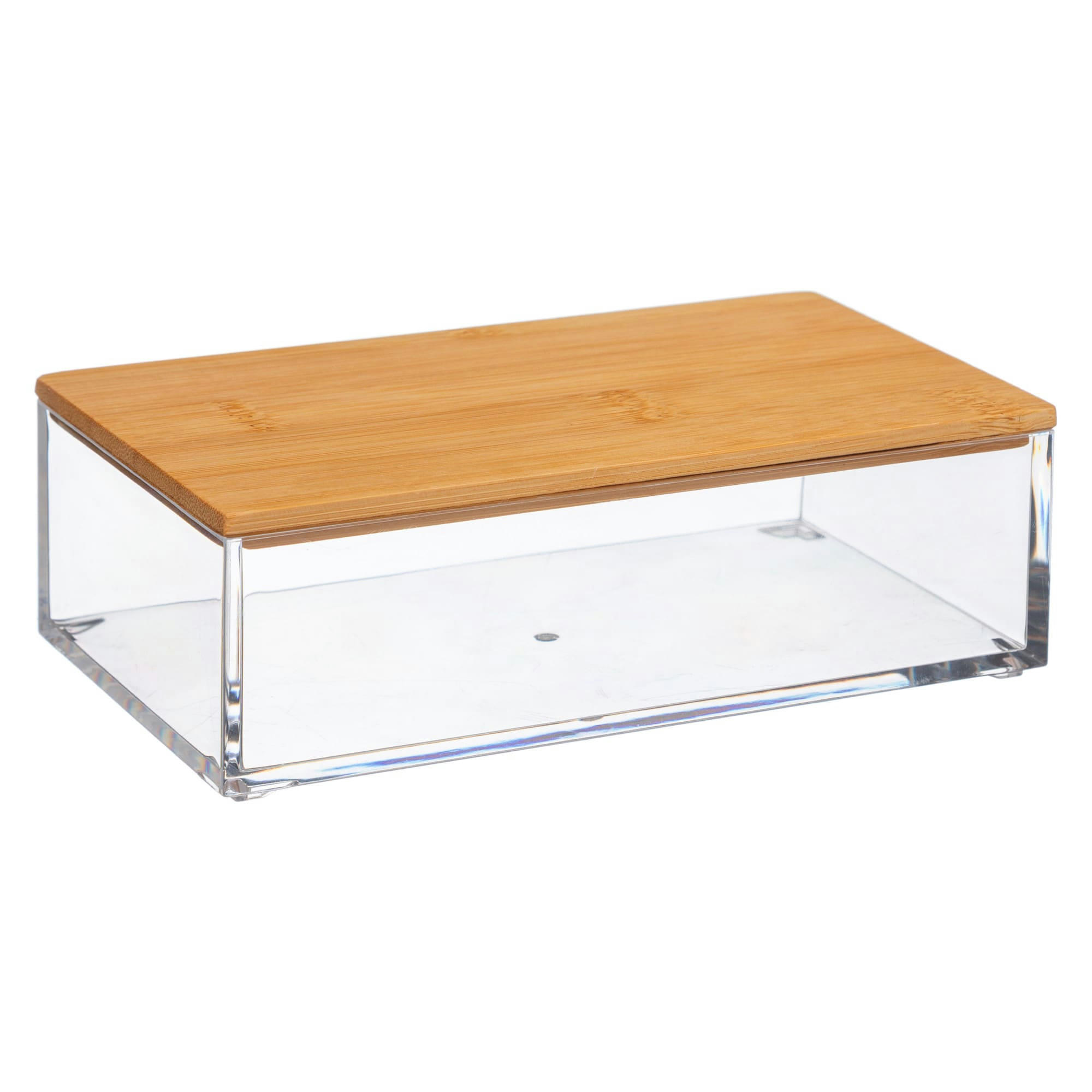 - Boîte salle de bain rectangulaire transparent et bambou - 16x9.6x5.1cm