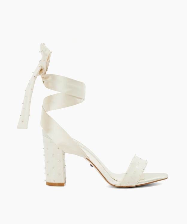 Melodies Ivory - Ribbon Tie Block Heeled Wedding Sandals