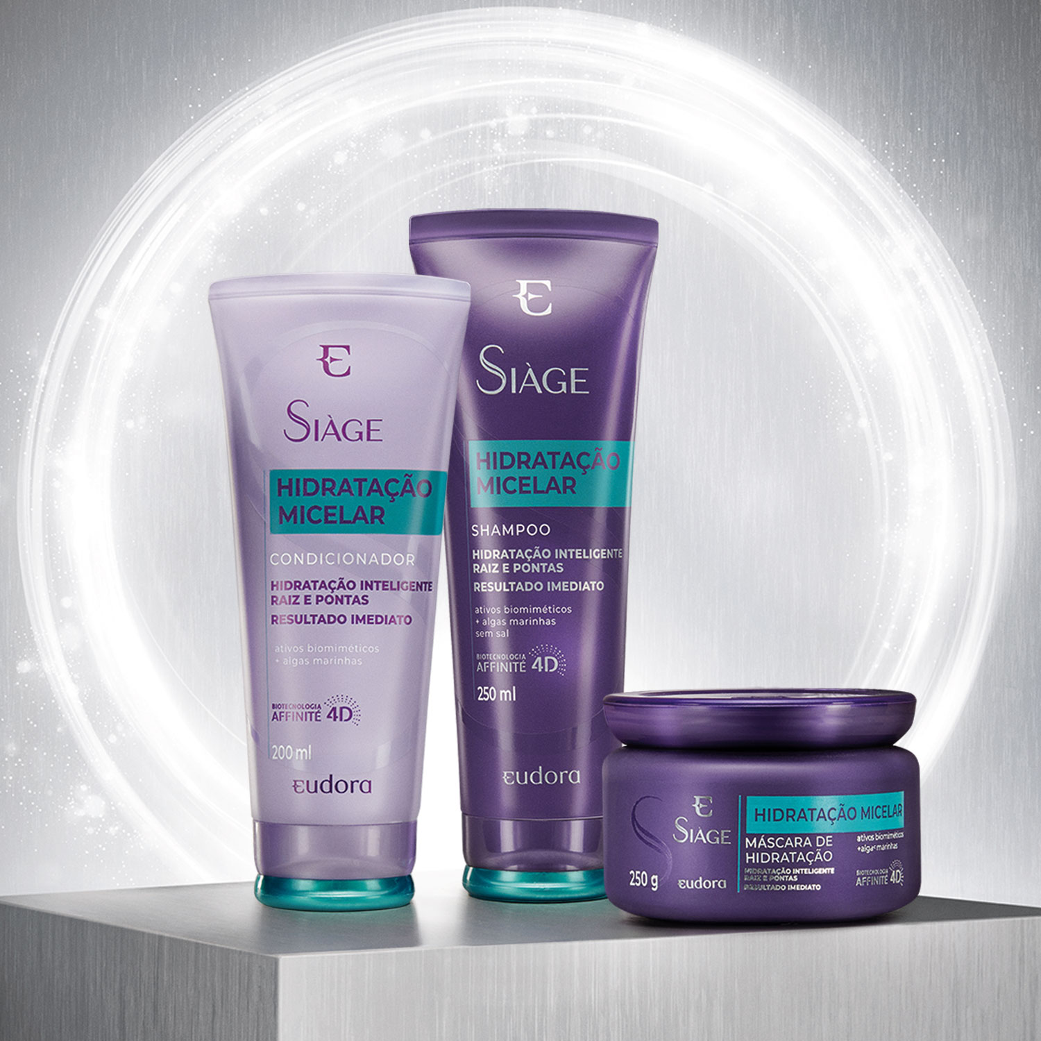 Combo Eudora Siàge Hidratação Micelar: Shampoo 250ml   Condicionador 200ml   Máscara Capilar 250g