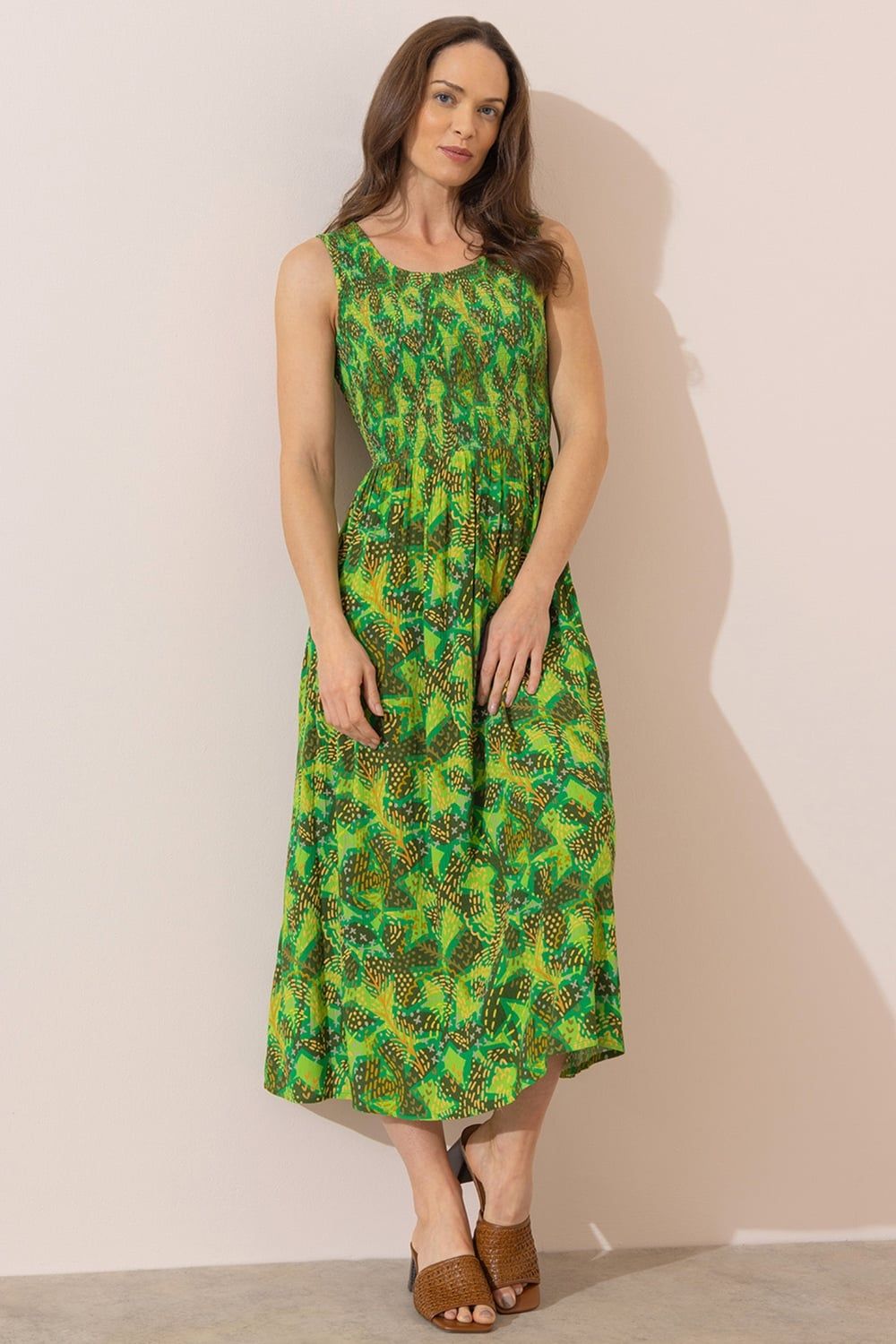 Klass. Printed Smocked Midaxi Dress