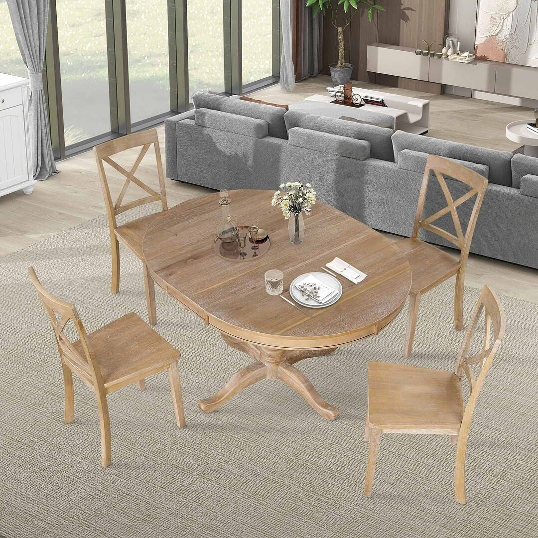 42-54  Farmhouse Round Extendable Dining Table Set for 4