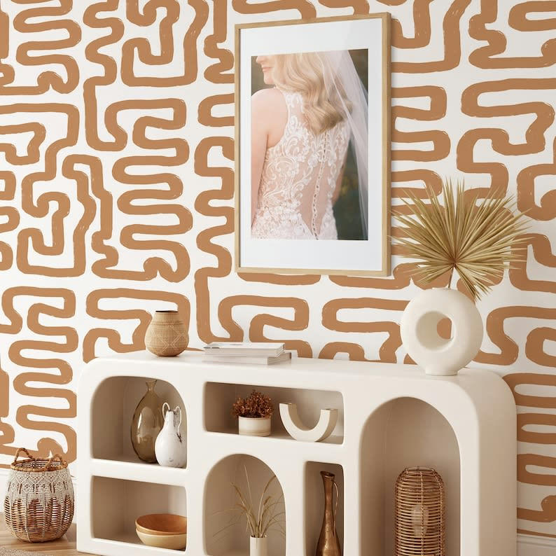 MODERNE - Papier Peint Abstrait Blanc et Noisette 250x200 cm