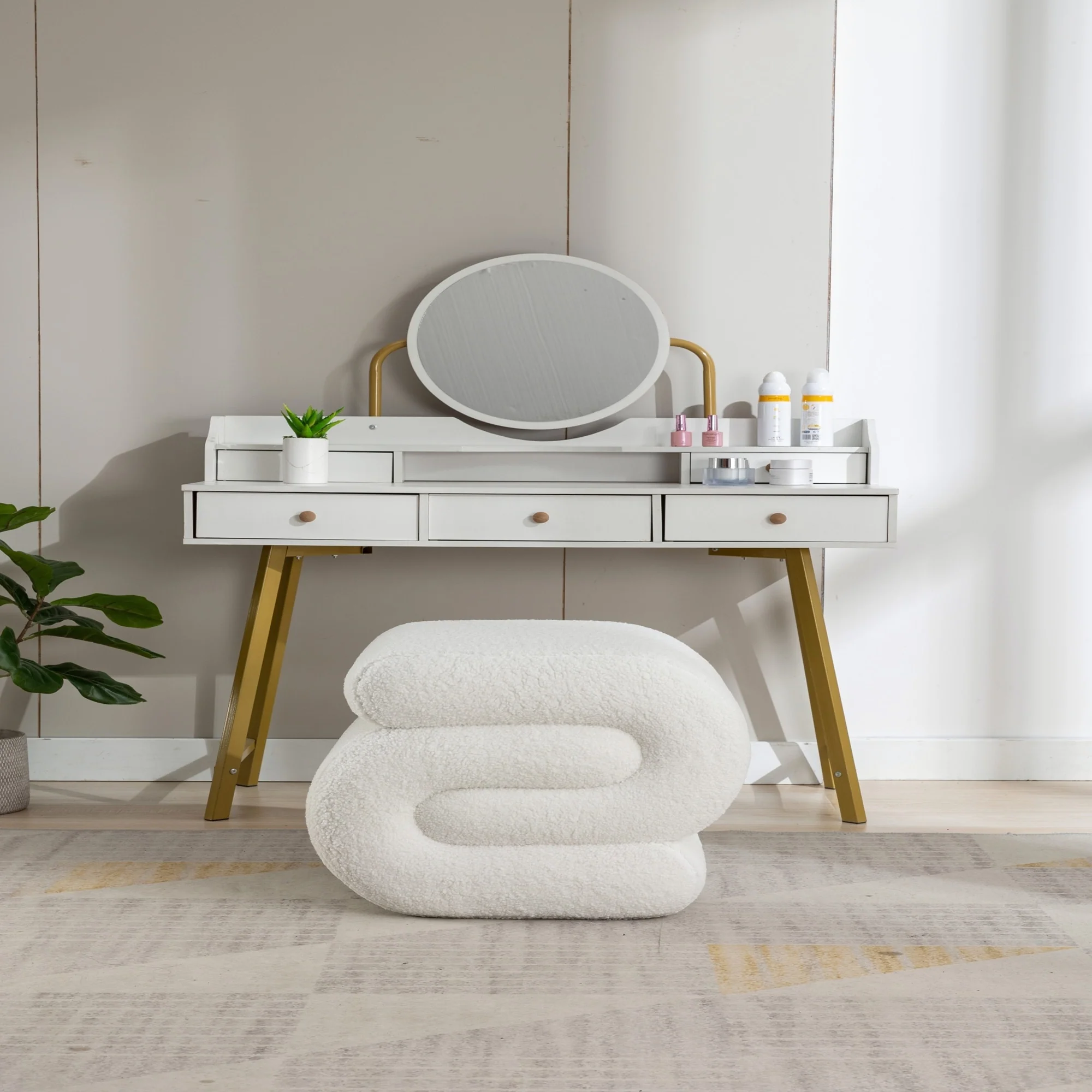 Teddy Fabric Ottoman Makeup Stool Footstool