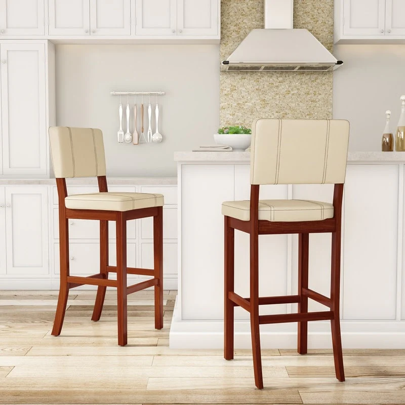 Linon Lombardy Bar Stool with Cream Vinyl
