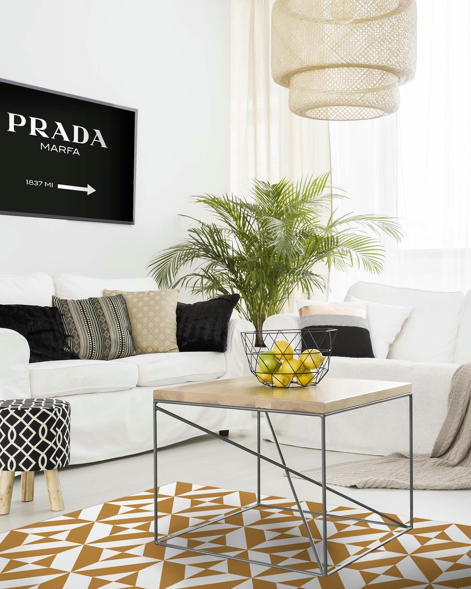 - Tapis vinyle forme géométrique moutarde 200x200cm